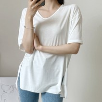 마이시즌 여성용 찰랑 브이 옆슬릿 반팔티셔츠