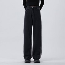 어썸어라운드 여성용 사이드 워싱 블랙 데님 팬츠