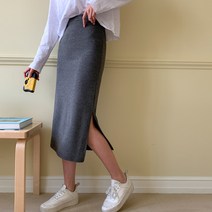 시크블랙 여성용 유웨스 쫀쫀 옆트임 롱 스커트 cpsk4799k28