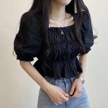 데일리 슈에뜨 스모크 프릴 반팔 블라우스