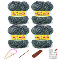 행복뜨기 울트라울 뜨개실 4p + 바늘 8mm + 돗바늘 + 라벨 + 목도리도안 세트, 회색멜란지, 1세트