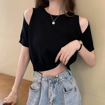 여성용 MA 오프숄더 크롭 반팔티