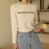 빼빼 여성용 피치기모 레터링 스판 긴팔 티셔츠