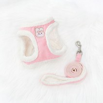 파스텔펫 강아지 리본토끼 코듀로이 솜털 하네스 세트 XS, 핑크, 1세트