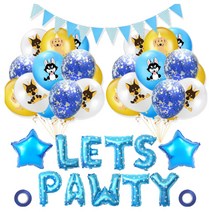 마켓감성 반려동물 LETS PAWTY 슈트 생일 테마 파티 세트 스팽글, 블루, 1세트