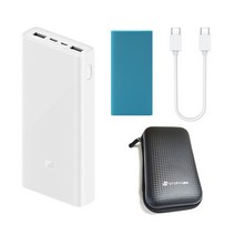샤오미 5세대 고속충전 보조배터리 20000mAh + 케이스 + 파우치 + C to C타입 케이블 세트, 화이트(보조배터리), 랜덤발송(케이스), PLM18ZM