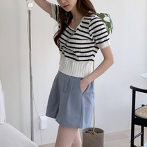 여성용 마야일 뒷밴딩 버튼 핀턱 3부 팬츠 PT9883K25