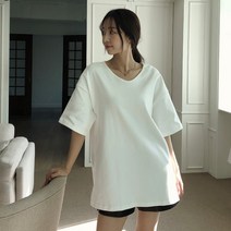 프롬미스 여성용 피치 U넥 루즈핏 기모티