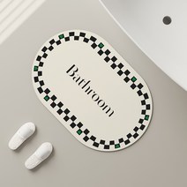 마이데일리 타원형 바둑판 체크 레터링 발매트, 블랙