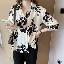 레몬소울 빅사이즈 블레이 플라워 카라 긴팔 블라우스