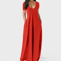 패션나비 심플한 디자인 깊은 브이넥 포인트 빅사이즈 반팔 롱 임산부 원피스