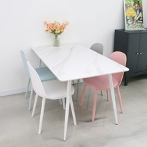참갤러리 직사각 1200 4인용 세라믹 식탁 + 의자 4p 방문설치, 식탁(무광 마블 화이트), 의자(화이트, 스카이, 그레이, 핑크)
