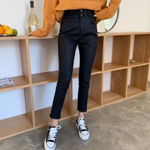 여성용 리바인 투버튼 코팅 스키니 팬츠