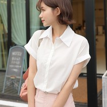 빼빼 여성용 카라넥 롤업 캡소매 셔츠