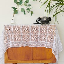 꾸미까 보니타 크로쉐 테이블보 가리개, 화이트, 140 x 140 cm