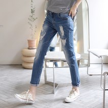 빼빼 여성용 데일리 디스트로이드 배기 데님 팬츠