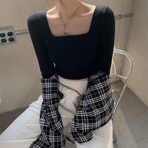 소니오 여성용 스퀘어넥 슬림 타이트 여성 긴팔 티셔츠