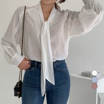 무드인더 여성용 타이 브이넥 긴팔 블라우스