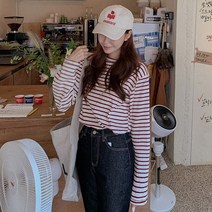 큐니걸스 여성용 아웃스티치 스트라이프 티셔츠