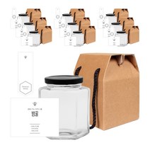 육각500 꿀병 470ml + 블랙캡 + 심플 밤꿀 L 병스티커 + 봉인스티커 + 박스 세트, 10세트