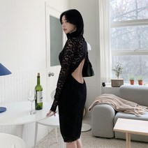 시크블랙 미에브 레이스 반목 컷아웃 원피스 OPS7184K1C