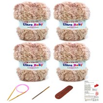 행복뜨기 울트라베이비 뜨개실 4p + 바늘 8mm + 돗바늘 + 라벨 + 목도리도안 세트, 1065 크림베이지, 1세트