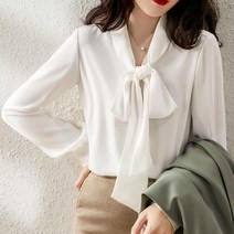 셀아웃 쉬폰 넥 리본 블라우스