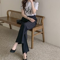 여성용 다르뮤 허리 밴딩 핀턱 와이드 슬랙스 PT9557K23