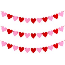 펠트 하트 가랜드, 레드 + 핑크, 3개