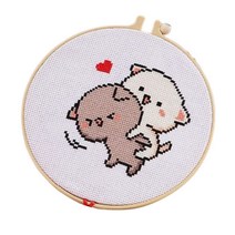 DIY 귀여운 고양이 커플 하트 자수 세트, 1세트, 어부바