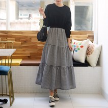 퍼니걸스 밴딩 체크 롱 원피스