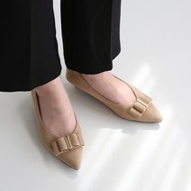 단골언니 여성용 애스터 골드 리본 장식 플랫 펌프스 힐 3cm