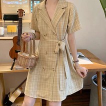 세컨핑크 헤븐 체크 반팔 트렌치 원피스 SPC2111