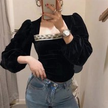 해피리빙 에이히루어 벨벳 레이스 블라우스