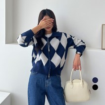 세컨그라운드 여성용 다이아 카라 니트 집업 가디건