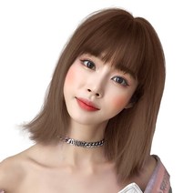 하이유니 네츄럴 보브 컷 헤어 통가발 38cm + 가발망 + 거치대 세트, 쿨브라운
