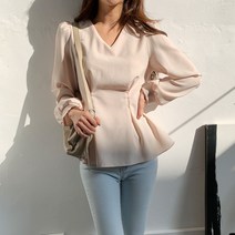 시크블랙 호트버 브이넥 핀턱 긴팔 블라우스 BL4429K21