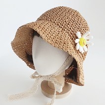 우주아이 여아용 마가렛 레이스끈 벙거지 밀짚 모자