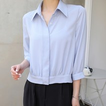 빼빼 여성용 카라넥 7부소매 크롭 블라우스