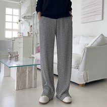 시크폭스 여성용 하운드리 체크 트임 밴딩 팬츠