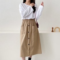 티탁 여성용 데일리 단추 밴딩 아르포켓롱스커트