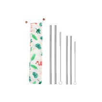 반디 스테인레스 빨대 대형 2p + 중형 2p + 세척솔 대형 + 중형 + 파우치 플라멩고, 1세트