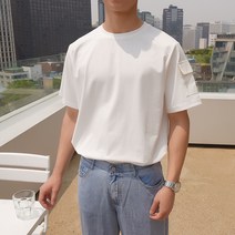 플레이즈 남성용 아웃포켓소매배색 라운드넥 반팔 티셔츠