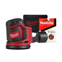 밀워키 18V 원형 충전샌딩기 샌더 베어툴 125mm M18 BOS125-0X + 케이스 + 마끼다 샌딩페이퍼 320방 10p, 1세트