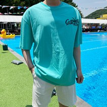 머시따 남성용 오버핏 워싱 서핑 백나염 반팔 티셔츠