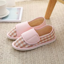 파스텔 체크 무늬 통풍 잘되는 홈실내화, 핑크, 255