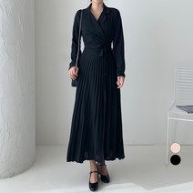 무드인더 여성용 카라 랩 플리츠 원피스