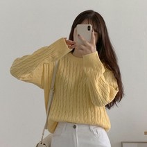 에이와비 여성용 캐시미어 케이블 라운드 니트