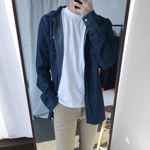 플레이즈 남성용 카라넥 투포켓 데님 셔츠