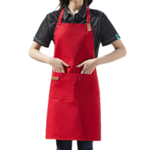 올하이 바리스타 카페 포켓수납 데님 앞치마 65 x 78 cm, 레드, 1개